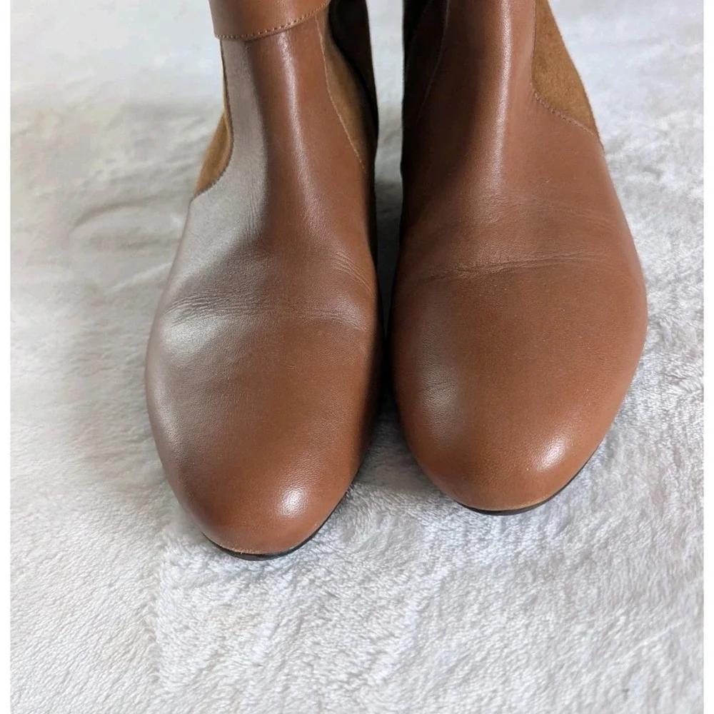 Anthropologie Tall Boots Brown Leather Suede Buckle 40 Equestrian Quiet Luxury